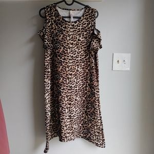 Eevee Leopard Print Cold Shoulder A-Line Dress